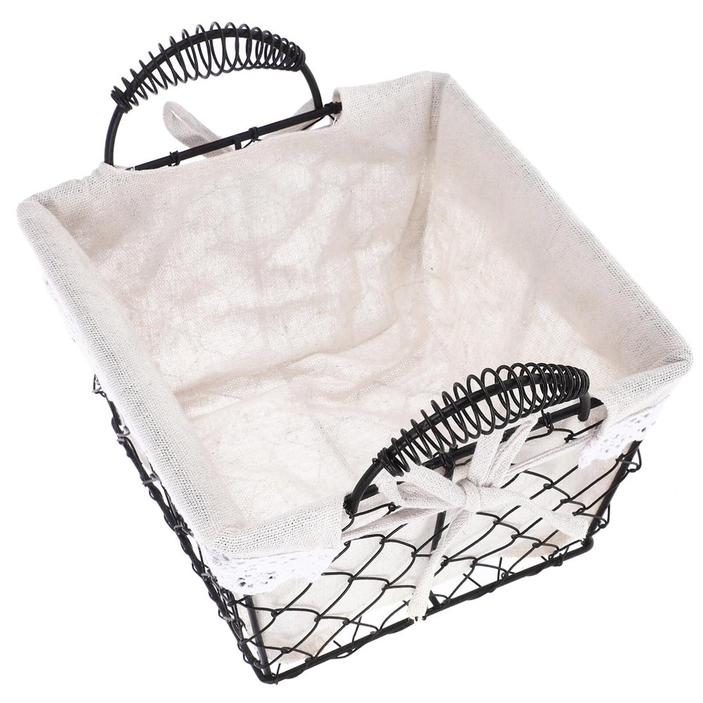 ABOOFAN Metal Wire Basket with Liner Farmhouse Home Storage Organizer Basket with Handle for Freezer Shelf, Cabinet, Pantry, Closets, Kitchen, Bathroom, Garage(Square)