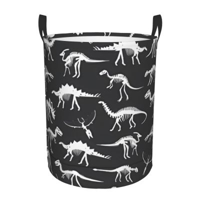 Dinosaur Skeleton Bones Laundry Hamper with Durable Handle Waterproof Foldable Laundry Basket Circular Storage Bin Dirty Clothes Bag for Bathroom Bedroom College Dorm