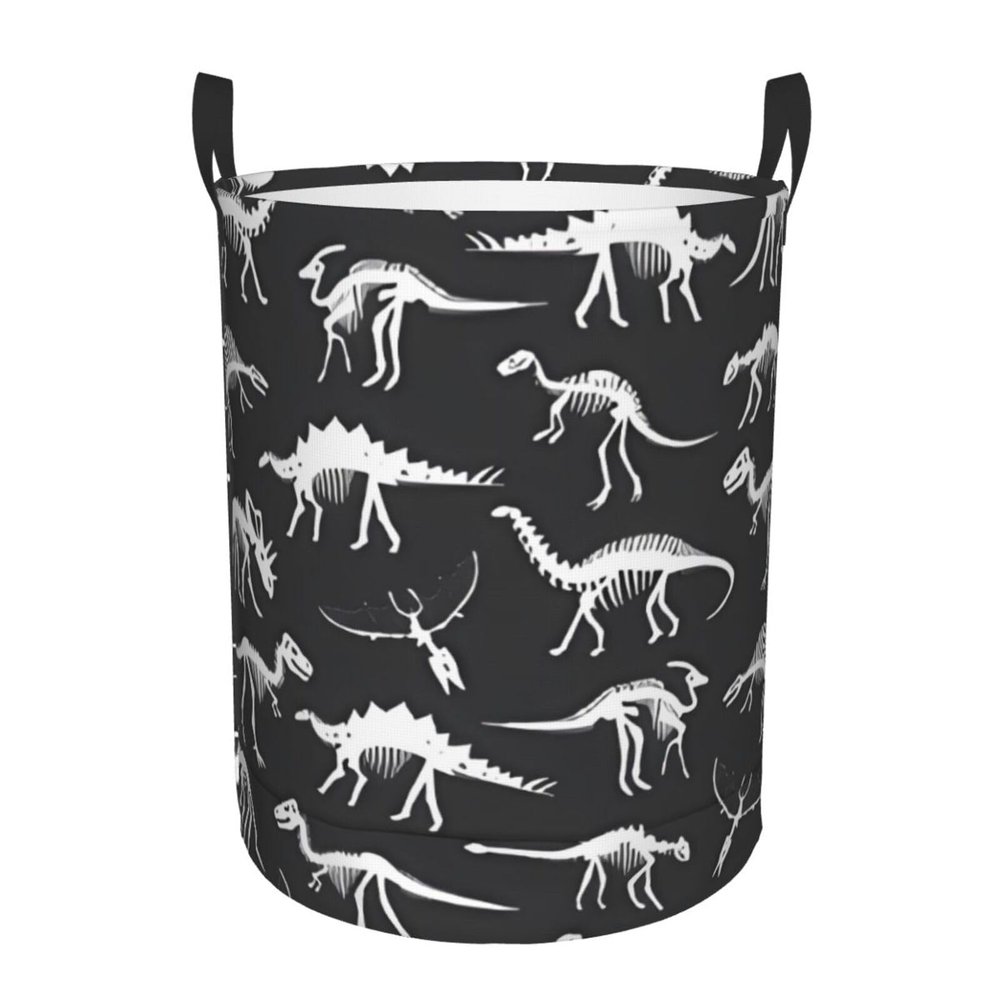 Dinosaur Skeleton Bones Laundry Hamper with Durable Handle Waterproof Foldable Laundry Basket Circular Storage Bin Dirty Clothes Bag for Bathroom Bedroom College Dorm