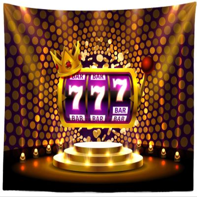 CORFOTO 140x117 Inch Casino Theme Tapestry King Slot 777 Banner Casino on Golden Background for Themed Party Casino Birthday Casino Night Party Decor Living Room Dorm Wall Hanging