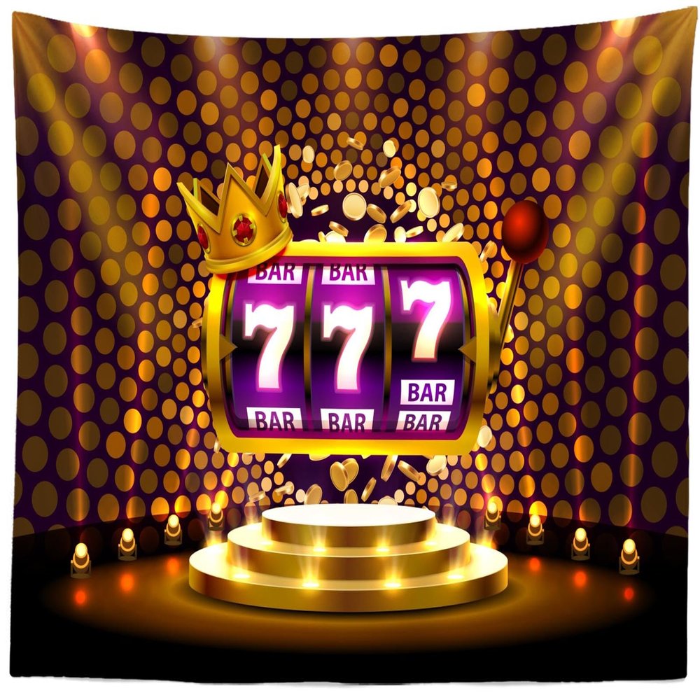 CORFOTO 140x117 Inch Casino Theme Tapestry King Slot 777 Banner Casino on Golden Background for Themed Party Casino Birthday Casino Night Party Decor Living Room Dorm Wall Hanging