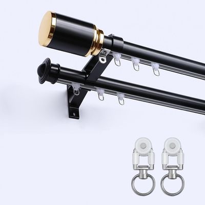 CuKYi Wall-Mounted Sliding Curtain Rod Thickened Silent Curtain Rail for Room Divider, Living Room Windows, Balcony, Bedroom, Single and Double Curtain Track Systems (Color : Black-b-2, Size : 300cm