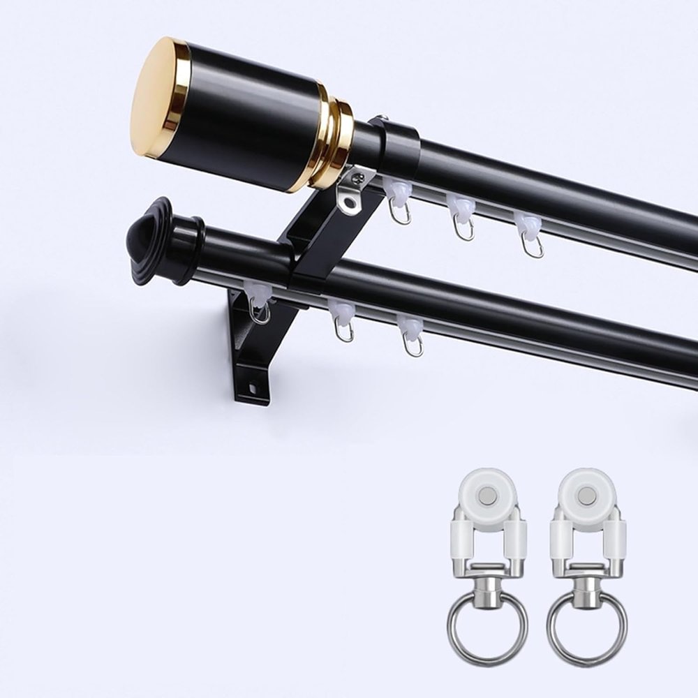 CuKYi Wall-Mounted Sliding Curtain Rod Thickened Silent Curtain Rail for Room Divider, Living Room Windows, Balcony, Bedroom, Single and Double Curtain Track Systems (Color : Black-b-2, Size : 300cm