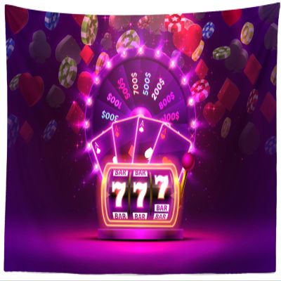 CORFOTO 117x78 Inch Casino Theme Tapestry Casino Neon Slot Machines Colorful Wheel of Fortune Wall Background for Casino Birthday Casino Night Party Decor Living Room Dorm Wall Hanging