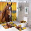 Horse Yellow Sunflower 4 Pcs Bathroom Shower Curtain Set,Bathroom Sets with Rugs (Bath Mat,U Shape and Toilet Lid Cover Mat), Bathroom Decor Set, Style view 1