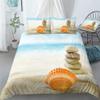 Boasorte Beach Shells Prints Duvet Cover Set | Summer Sea Style Sea Star Conch Design Bedding Set | with Soft Duvet Cover+2 Pillow Shams(3pcs) or Sheet (4pcs) (B,Queen-3PCS) view 3