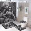 Motorcycle Biker Lovers Rose Skeleton 4 Pcs Bathroom Shower Curtain Set,Bathroom Sets with Rugs (Bath Mat,U Shape and Toilet Lid Cover Mat), Bathroom Decor Set view 1