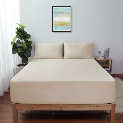 California King Size Fitted Sheet Only Beige, 100% Egyptian Cotton 600 Thread Count, 16" Deep Pocket Premium Cotton Mattress Sheet (1 Bottom Sheet Only)