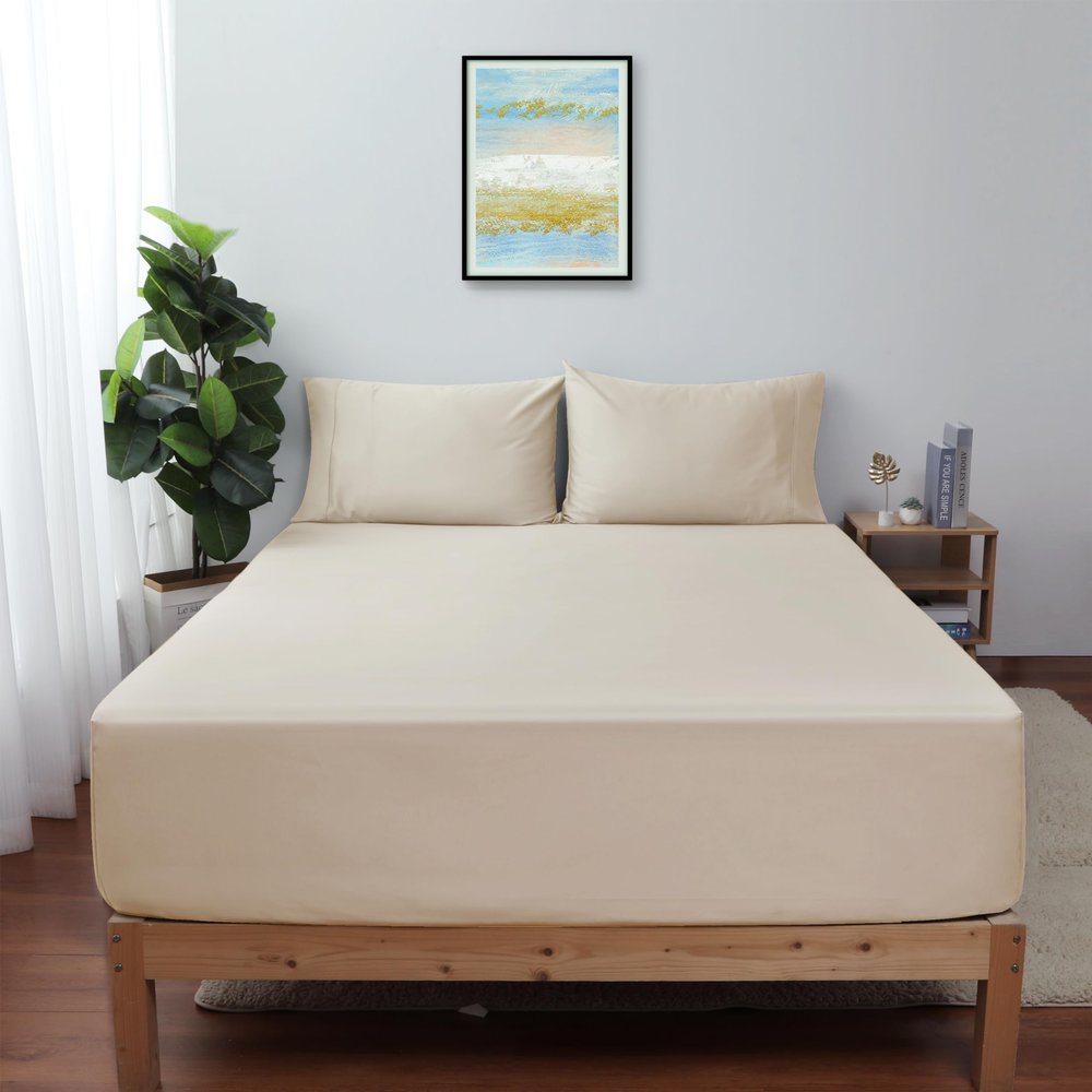 California King Size Fitted Sheet Only Beige, 100% Egyptian Cotton 600 Thread Count, 16" Deep Pocket Premium Cotton Mattress Sheet (1 Bottom Sheet Only)