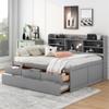 Merax Full Size Daybed, Wooden Captain Bed with Built-in Bookshelves, Full Daybed with 3 Storage Drawers and Trundle, Light Grey view 1