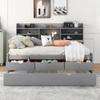 Merax Full Size Daybed, Wooden Captain Bed with Built-in Bookshelves, Full Daybed with 3 Storage Drawers and Trundle, Light Grey view 3