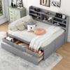 Merax Full Size Daybed, Wooden Captain Bed with Built-in Bookshelves, Full Daybed with 3 Storage Drawers and Trundle, Light Grey view 4
