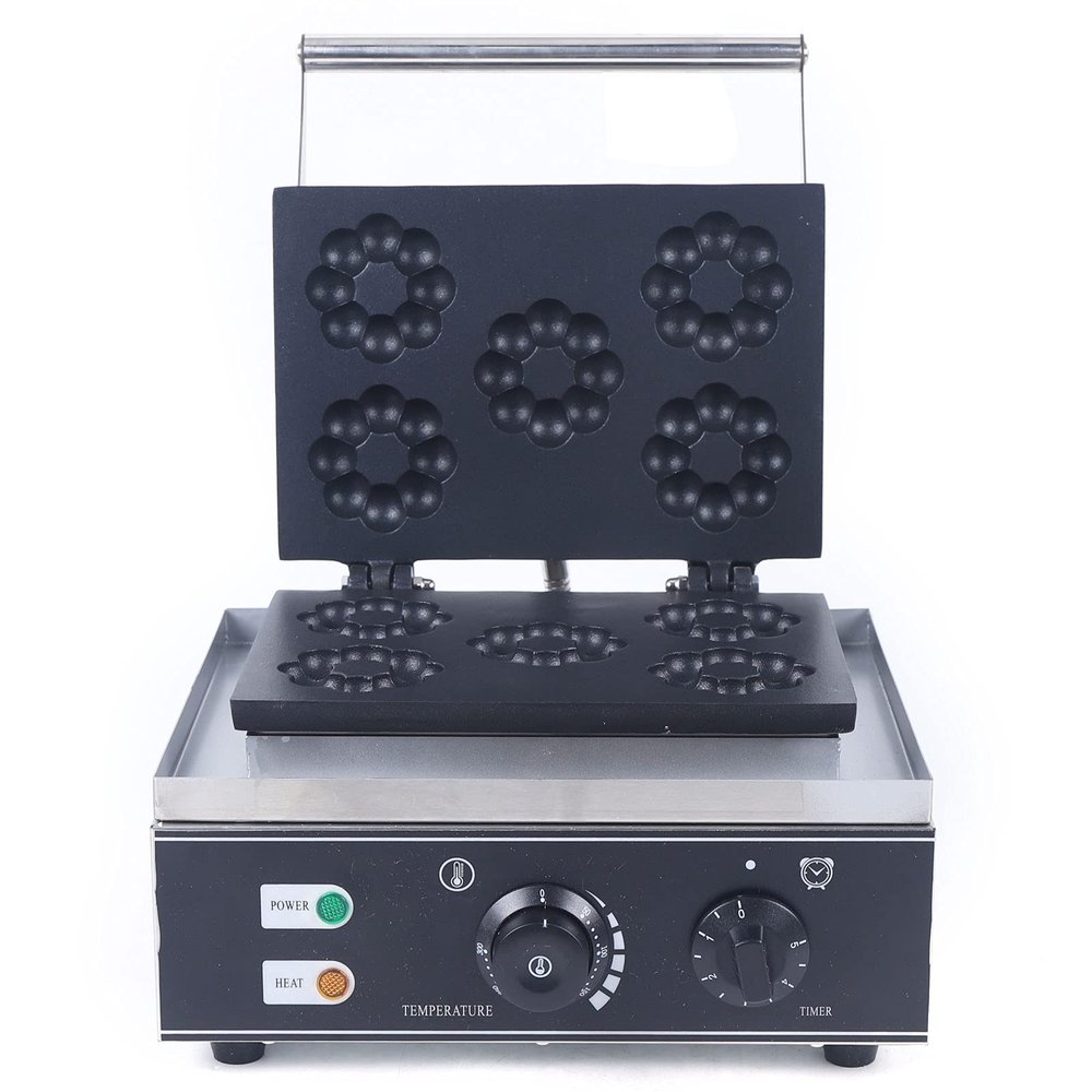 Commercial Donut Machine, 5 Holes Double-Sided Non-stick Electric Doughnut Maker With Temperature Adjustable 50-300, Electric Waffle Donut Machine With Time Adjustable 0-5min For Home Use