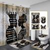 4Pcs Black Man Women Shower Curtain Set with Rugs Toilet Lid Cover Bath Mat, Valentine's Day Romantic Couples Bathroom Decor Sets with Shower Curtain and Hooks, Waterproof Fabric King Queen Sets view 1