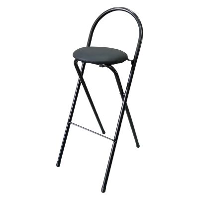 Folding Bar Stool with Back Rest (Black & White), 24"/60cm Kitchen Breakfast Round Padded High Chair, Cushioned Counter Barstool Chair with Footrest for Adults (Color : Black, Size : 60cm/24in)