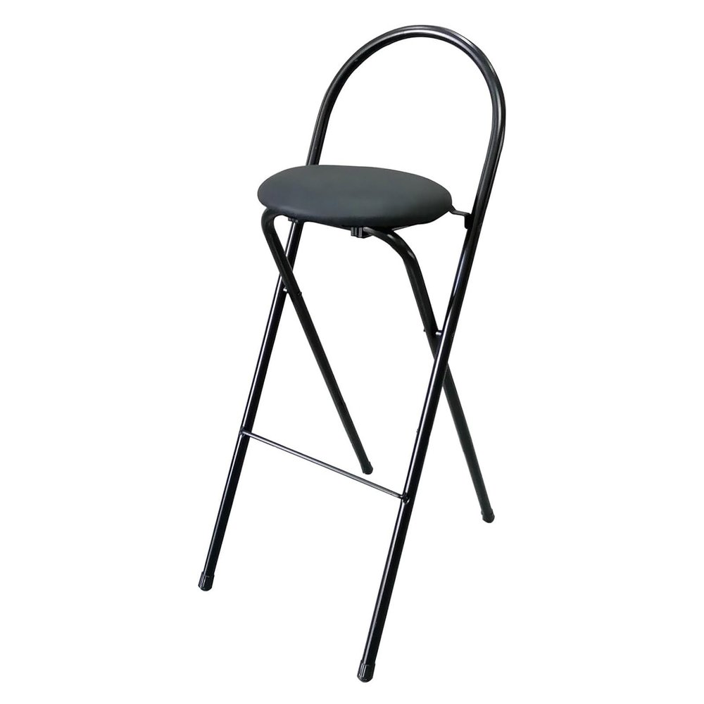 Folding Bar Stool with Back Rest (Black & White), 24"/60cm Kitchen Breakfast Round Padded High Chair, Cushioned Counter Barstool Chair with Footrest for Adults (Color : Black, Size : 60cm/24in)