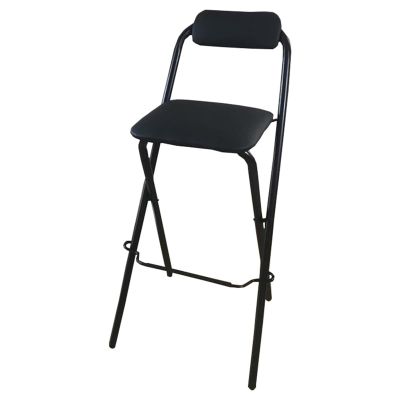 Folding Kitchen Tall Stool with Backrest and Footrest, Folding Counter Height Padded Chair Stool, Portable Bar Stool for Picnic Garden Party Office (Color : Black, Size : 70cm/28in)