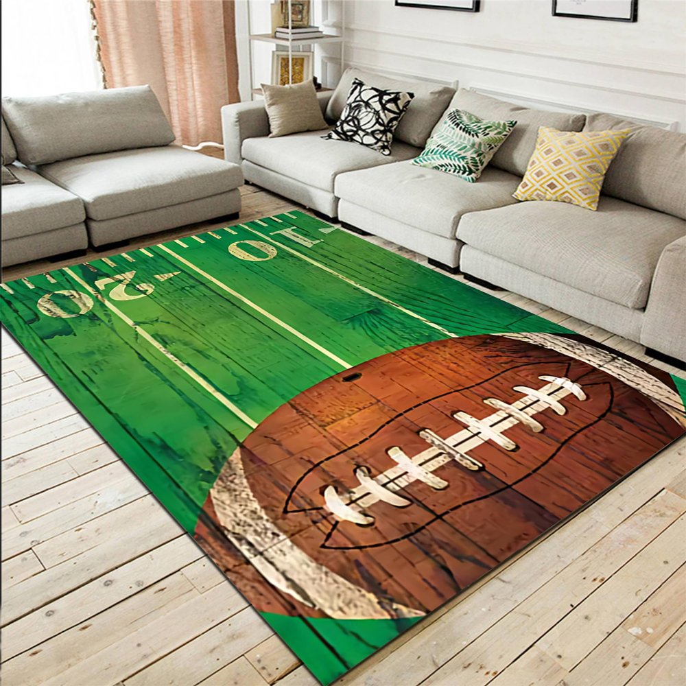 Houient American Soccer Field Rug, 4x6ft, Sports Theme Rug Mat Large Area Rugs for Kids Playroom Bedroom, Non-Skid Rubber Back Indoor Floor Carpet, Living Room Sofa Bedroom Dormitory Floor Mat