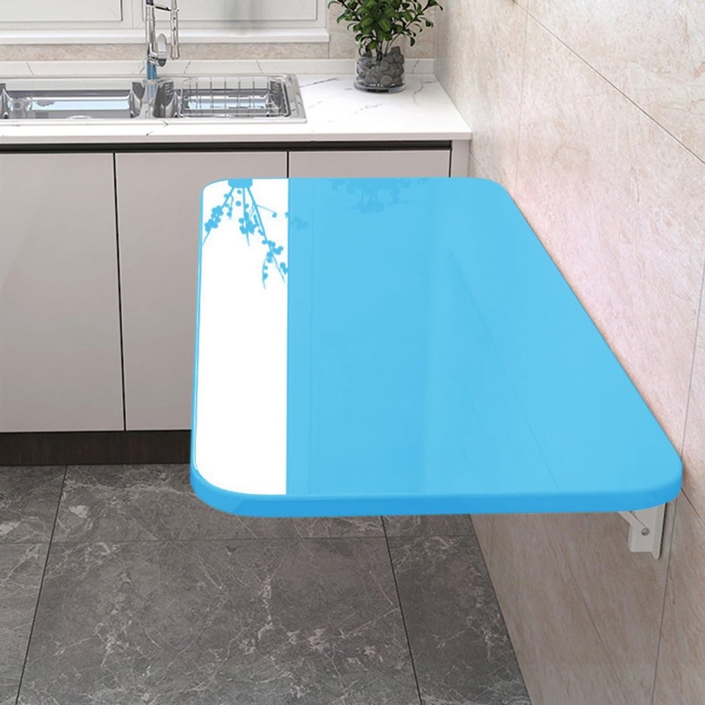 Wall Mounted Folding Table Drop Leaf Tables, Wall Mounted Table Floating Folding Table Wall Mounted Desk, Folding Workbench Fold Down Floating Desk For Home Office Bar Dining Room ( Color : Blue , Siz