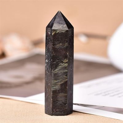 KatLin 1pc Natural Stones and Crystals Amethyst Quartz Reiki Healing Stone Tower Obelisk Energy Mineral Home Decor Ornaments Ornaments (Color : Astrophyllite, Size : 70-80mm)