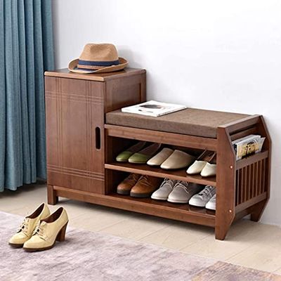 Entryway Bench, Shoe Bench for Living Room, Storage Benches Large Capacity Shoe Cabinet Hallway Entrance to Wear Shoes Stool Simple Corner Sofa Door Multifunctional Storage Chair (Color : Brown-b)