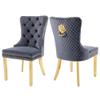 Homedraft Velvet Dining Chairs Set of 2, Nikki Collection Dining Room Chairs with Gold Stainless Steel Legs and Lion Head Pull Ring, Luxury Chair with Nailhead Trim and Button Tufted Back, Dark Gray view 1