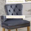 Homedraft Velvet Dining Chairs Set of 2, Nikki Collection Dining Room Chairs with Gold Stainless Steel Legs and Lion Head Pull Ring, Luxury Chair with Nailhead Trim and Button Tufted Back, Dark Gray view 4
