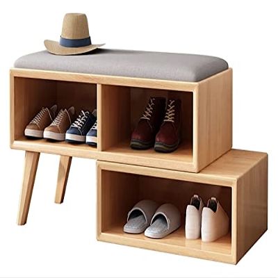 Entryway Bench, Shoe Bench for Living Room, Solid Wood Shoe Stool with Movable Design, Shoe Storage Benches with 2-Tier Storage, for Entryway Hallway Living Room (Color : Natural Color)