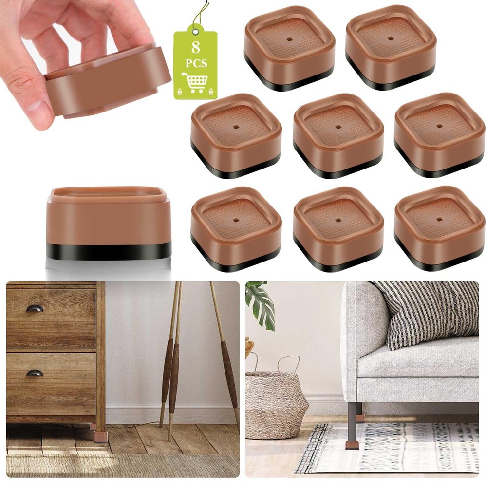 Yookwutar 8 Pack Furniture Risers 1 Inch, Adjustable Bed Risers Heavy Duty for Table Desk Couch Chair Sofa Cabinet Bed Legs Dorm, Square Stackable Bed Raisers Blocks Lift Height 1", 2" or 3", Brown