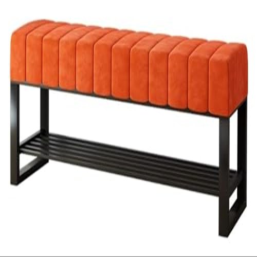 Entryway Bench, Shoe Bench for Living Room, Shoe Cabinet Bench Shoe Changing Stool Thickened Sponge Cushion 1 Layer Shoe Rack Bedroom Bed end Stool Wrought Iron Frame (Color : Orange)