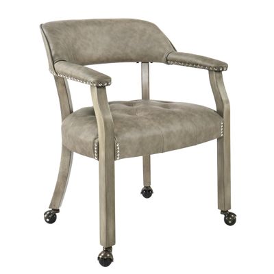 LEEMTORIG Large Dining Chairs with Casters and Arms, Rolling Dining Chairs with Wheels, Solid Wood Boss Caption's Chairs Office Desk Chairs, 26" D x25.2 W x 31.5" H, Soft Light Grey PU SY-1318-UA