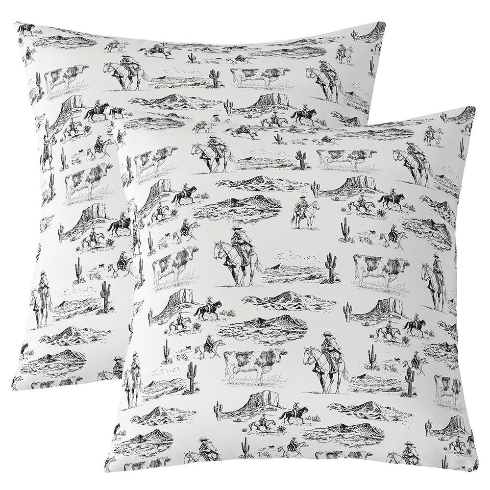 Feelyou Western Decor Reversible Throw Pillow Covers for Kids Boys Girls Wild West Cowboy Pillow Covers Home Decor 16 x 16-Inch Rodeo Cowboy Style Square Cushion Covers Set of 2 Decor White