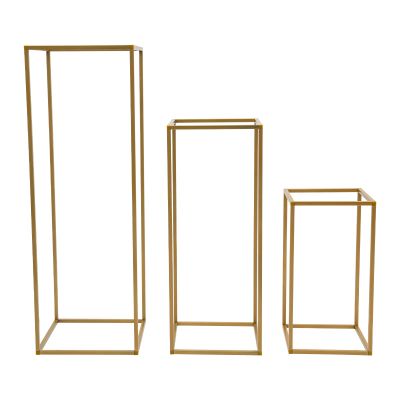 DYNAMI 12 Pcs Metal Flower Stand Column Vases Stand,Gold Wedding Centerpieces for Tables,Rectangular Frame Flower Rack Geometric Stand for Wedding Party Decoration,Pack of 12, 3 Sizes