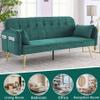 Anwick 72.5" Convertible Futon Couch Bed,Velvet Sleeper Sofa with Storage Side Pockets and Golden Metal Legs for Living Room Bedroom Small Rooms,Pillows and Center Support Leg (Green-Round) view 3