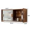 HollyHOME Small Bamboo Wall Mounted Kitchen Pantry Sideboard with 2 Doors and Adjustable Shelves, Coffee Wine Bar Storage Cabinet for Liquor and Glasses, Dining Cupboard for Bottle, Dish, Walnut view 2