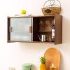 HollyHOME Small Bamboo Wall Mounted Kitchen Pantry Sideboard with 2 Doors and Adjustable Shelves, Coffee Wine Bar Storage Cabinet for Liquor and Glasses, Dining Cupboard for Bottle, Dish, Walnut view 3