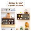 HollyHOME Small Bamboo Wall Mounted Kitchen Pantry Sideboard with 2 Doors and Adjustable Shelves, Coffee Wine Bar Storage Cabinet for Liquor and Glasses, Dining Cupboard for Bottle, Dish, Walnut view 4