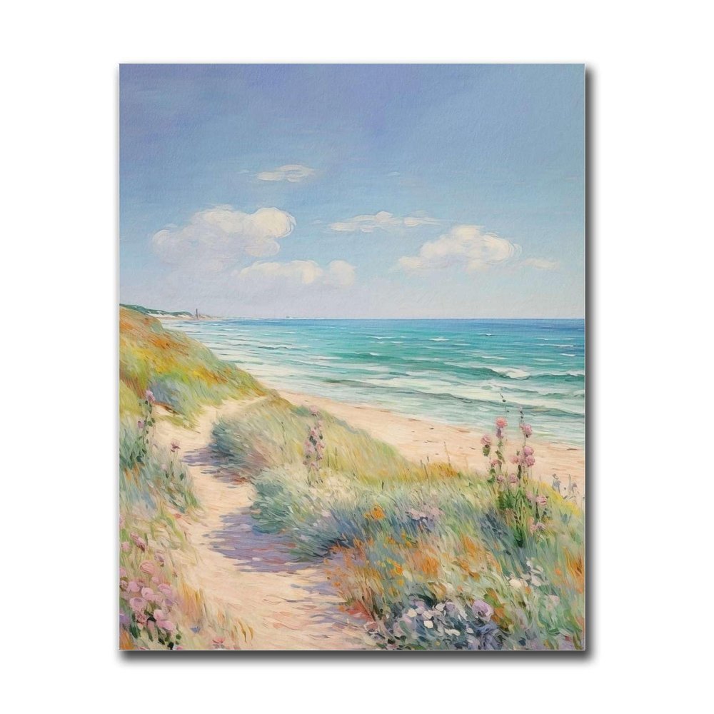 Poster Decorative Canvas Painting Retro Beach Painting Pastel Coastal Wall Art Cute Aesthetic Room Decor Beach Landscape Artwork Kitchen and Dining Room Wall Decoration 12x18inch wood Frame