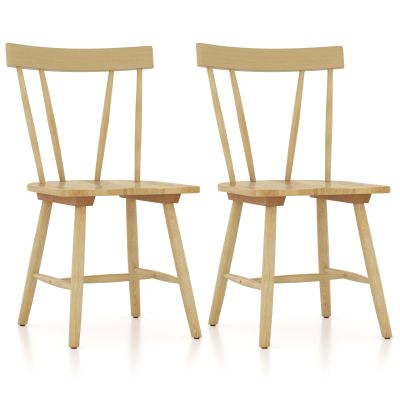 Giantex Set of 2 Windsor Chairs, Rubber Wood Dining Chairs with Spindle Back, Wide Seats, Anti-Slip Foot Pads, Max Load 330 Lbs, Armless Wood Dining Side Chairs for Dining Room, Kitchen, Natural