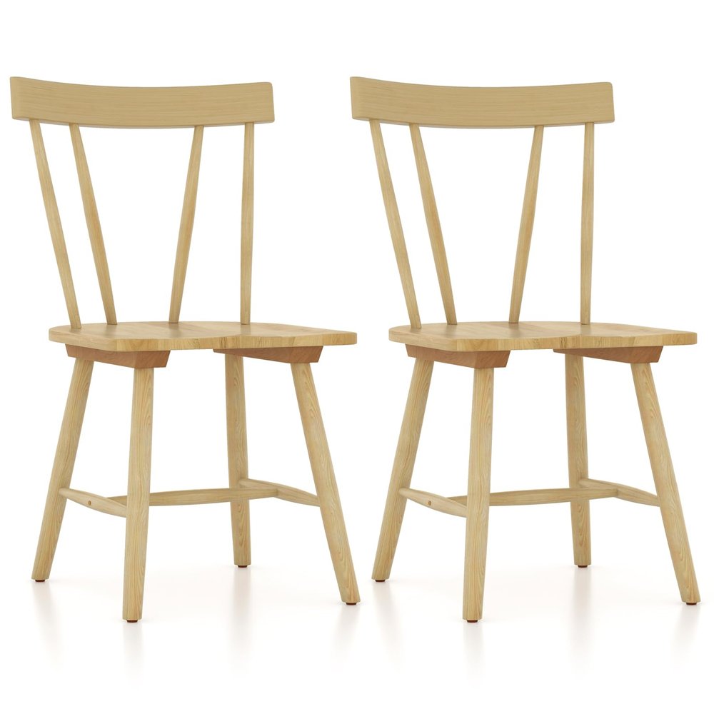 Giantex Set of 2 Windsor Chairs, Rubber Wood Dining Chairs with Spindle Back, Wide Seats, Anti-Slip Foot Pads, Max Load 330 Lbs, Armless Wood Dining Side Chairs for Dining Room, Kitchen, Natural
