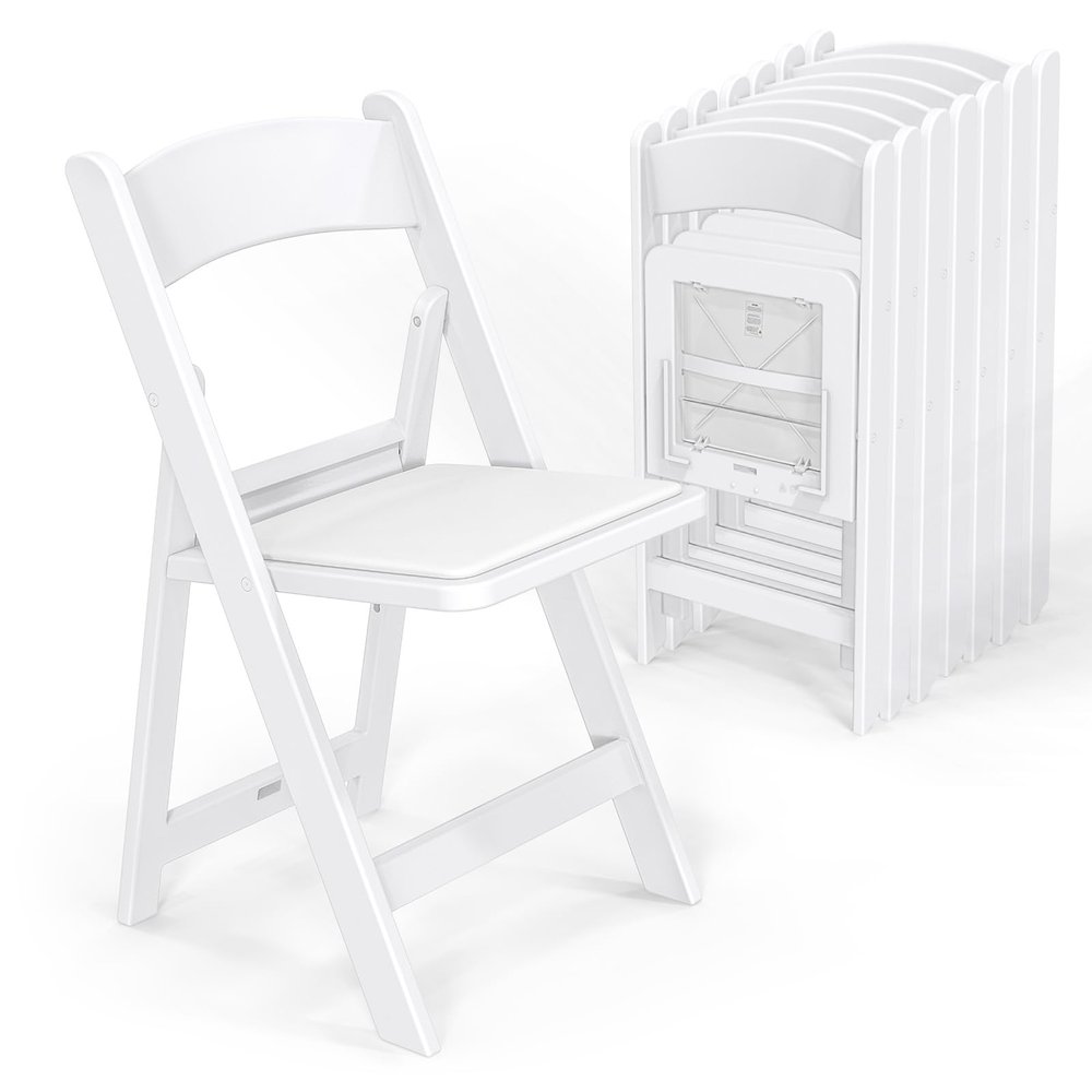 VINGLI Resin Folding Chairs with Cushion, Foldable Plastic Chair with Comfortable Padded Seats, Perfect for Event Party Indoor Outdoor, White, 8 PC