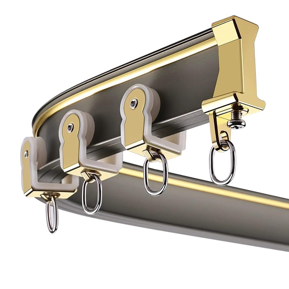 Shower Curtain Track Living Room Flexible Wall Mount Curtain Rail Track and Fittings for Bay Window/Office/RV/Home, Bendable Curtain Rod Sliding Curtain Tracks System ( Color : Champagne , Size : 30ft