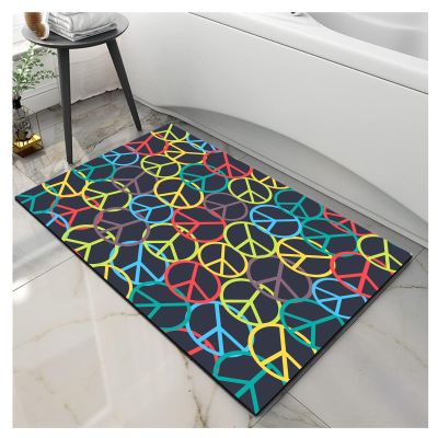 NEVKA Diatomaceous Earth Bath Mat, Rug for Bathroom Quick Dry Bathtub Mat, Non Slip Bathroom Rugs Stone Bath Mat Washable(2x3ft/24x36in/60x90cm, Colorful Peace Symbol Pattern, Black Background)