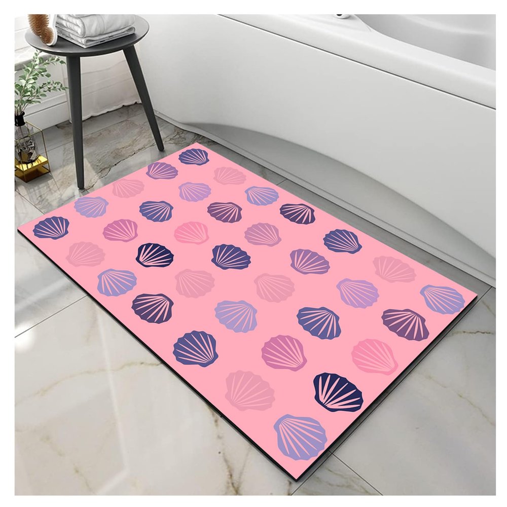 NEVKA Bath Stone  Diatomite Stone Bath Mat  Instantly Removes Water  Non-Slip Surface  Modern and Stylish Pastel Shells Pattern  Zen Sandstone - 3x6ft/36x72in/90x180cm