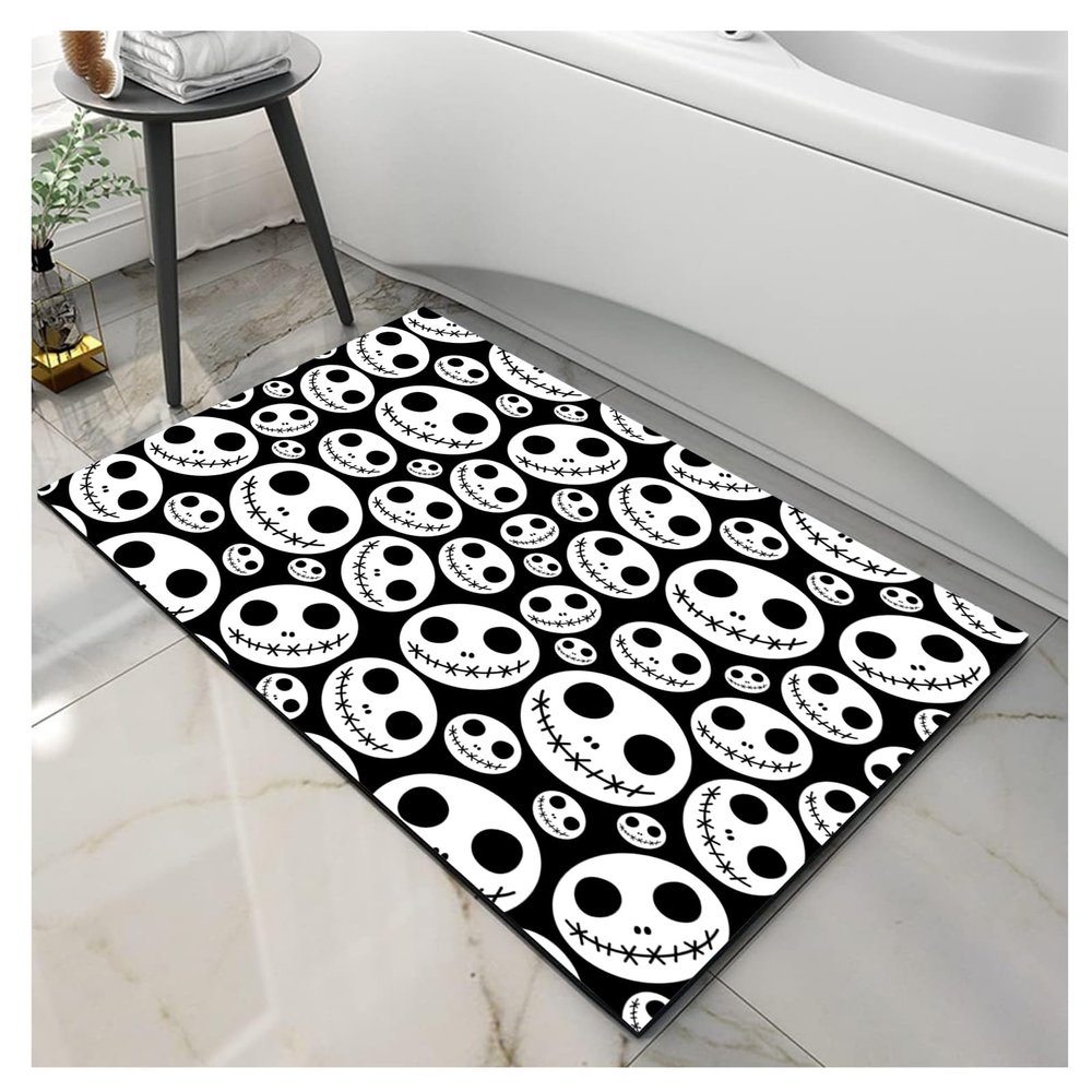Diatomaceous Earth Bath Mat, Soft Diatomite Stone Bath Mat Large Non-Slip Super Absorbent Fast Drying Long Shower Mat Thin Washable Bathroom Rugs Floor Mat 2x4ft/24x48in/60x120cm (Funny Emo Skull)