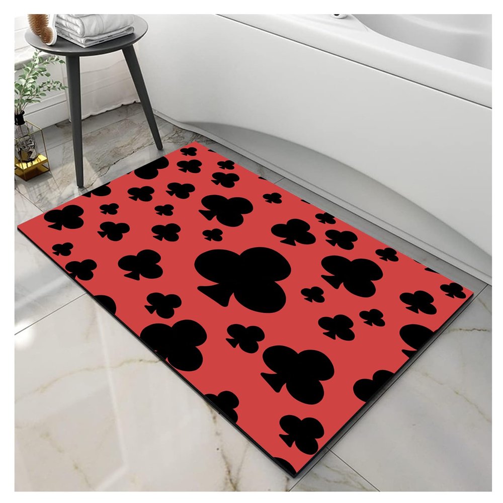 Clubs Pattern Stone Bath Mat - Diatomaceous Earth Bath Mat Stone - Non-Slip Ultra Absorbent - Fast Drying Stone Mat Bathroom Anti-Slip Mat - Easy to Clean - Stone Bath Mats for Bathroom - (1.7x2.6ft)