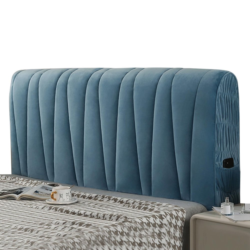Baby Velvet Headboard Covers for King Size Double Bed Headboard Cover Stretch Thickened Quilting Headboard Slipcover Leather Wood Upholstered Bed Backrest Dustproof Protector Cover(120cm,Blue)