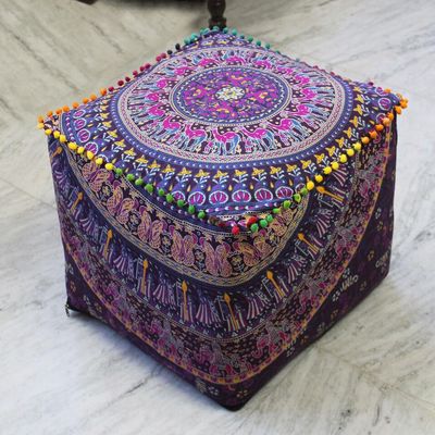 Alia Enterprises Indian Handmade Mandala | Square Ottoman Pouf Cover | Footstool Seating (Floral Mandala, 18x18x18)