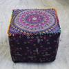 Alia Enterprises Indian Handmade Mandala | Square Ottoman Pouf Cover | Footstool Seating (Floral Mandala, 18x18x18) view 2