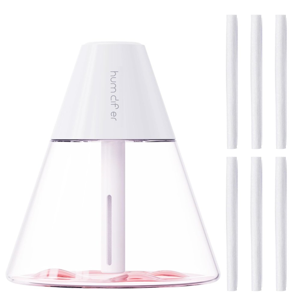 INVODA Mini Humidifiers, 260ml USB Personal Cool Mist Humidifier Cute Volcanoes Desktop Air Humidifier Quiet Night Light Small Humidifiers for Car, Office, Bedroom, Travel (White+6 Cotton Cores)